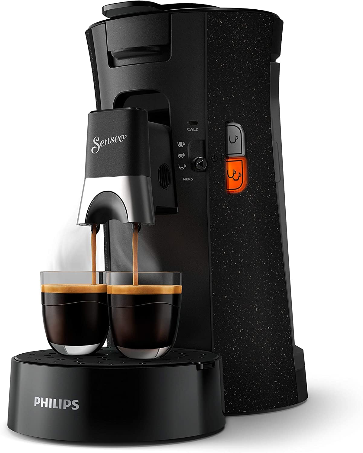 SENSEO Select Eco Machine à Café à Dosettes, Choix de la Force Plus, Fonction Mémo, Noir Moucheté – CSA240/20