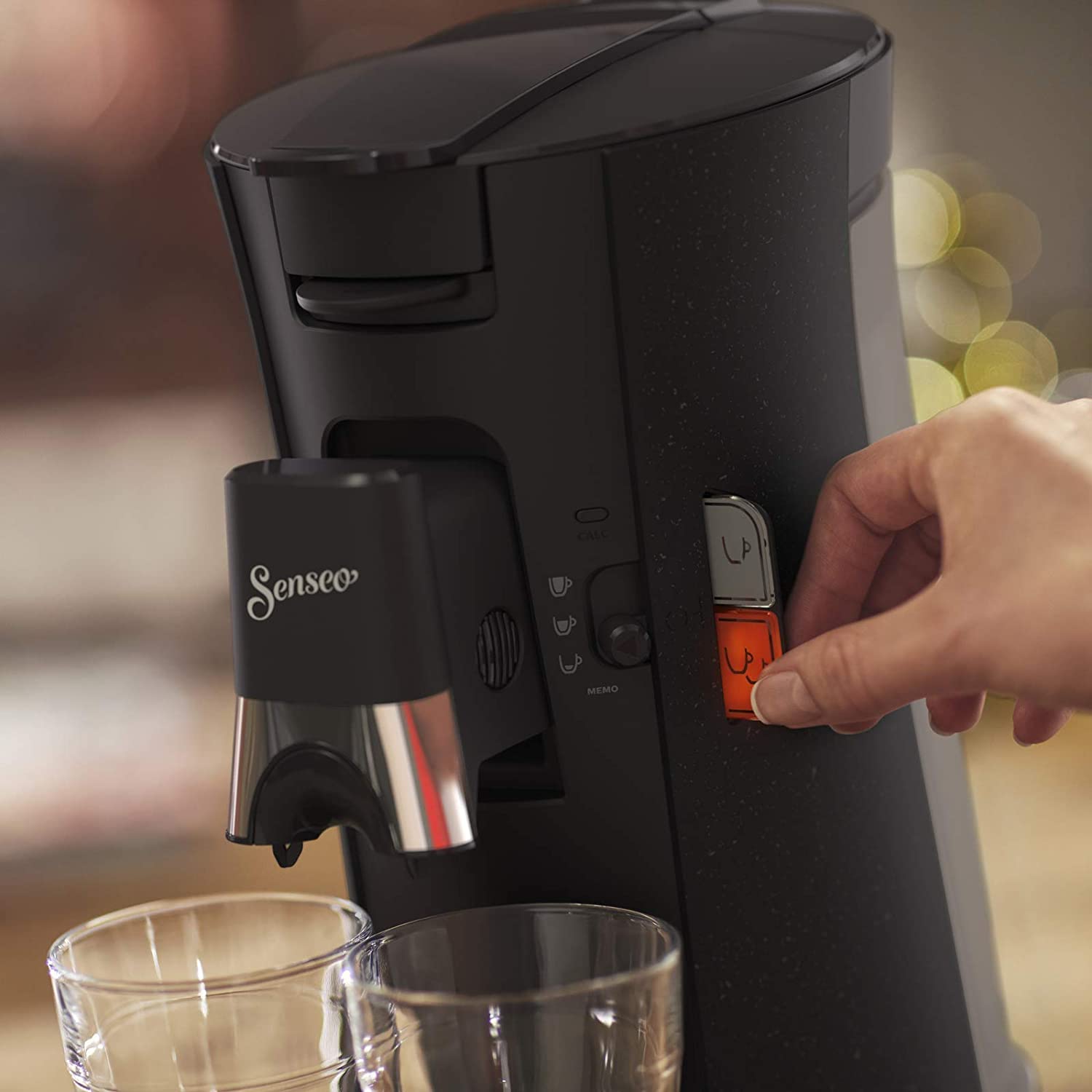 SENSEO Select Eco Machine à Café à Dosettes, Choix de la Force Plus, Fonction Mémo, Noir Moucheté – CSA240/20