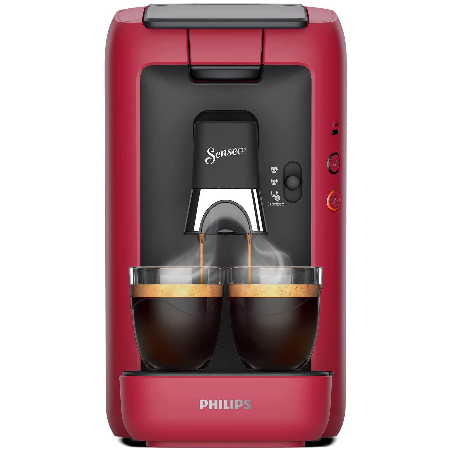 SENSEO Maestro Machine à Café à Dosettes, Réservoir 1,2 L, Intense Plus, Fonction Mémo, Rouge – CSA260/91