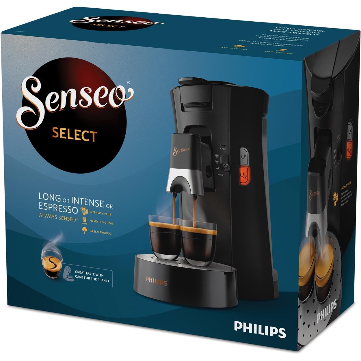 SENSEO Machine à Café à Dosettes, Intensité Plus, Crema Plus, 2 Tasses Simultanées, Noir – CSA240/61