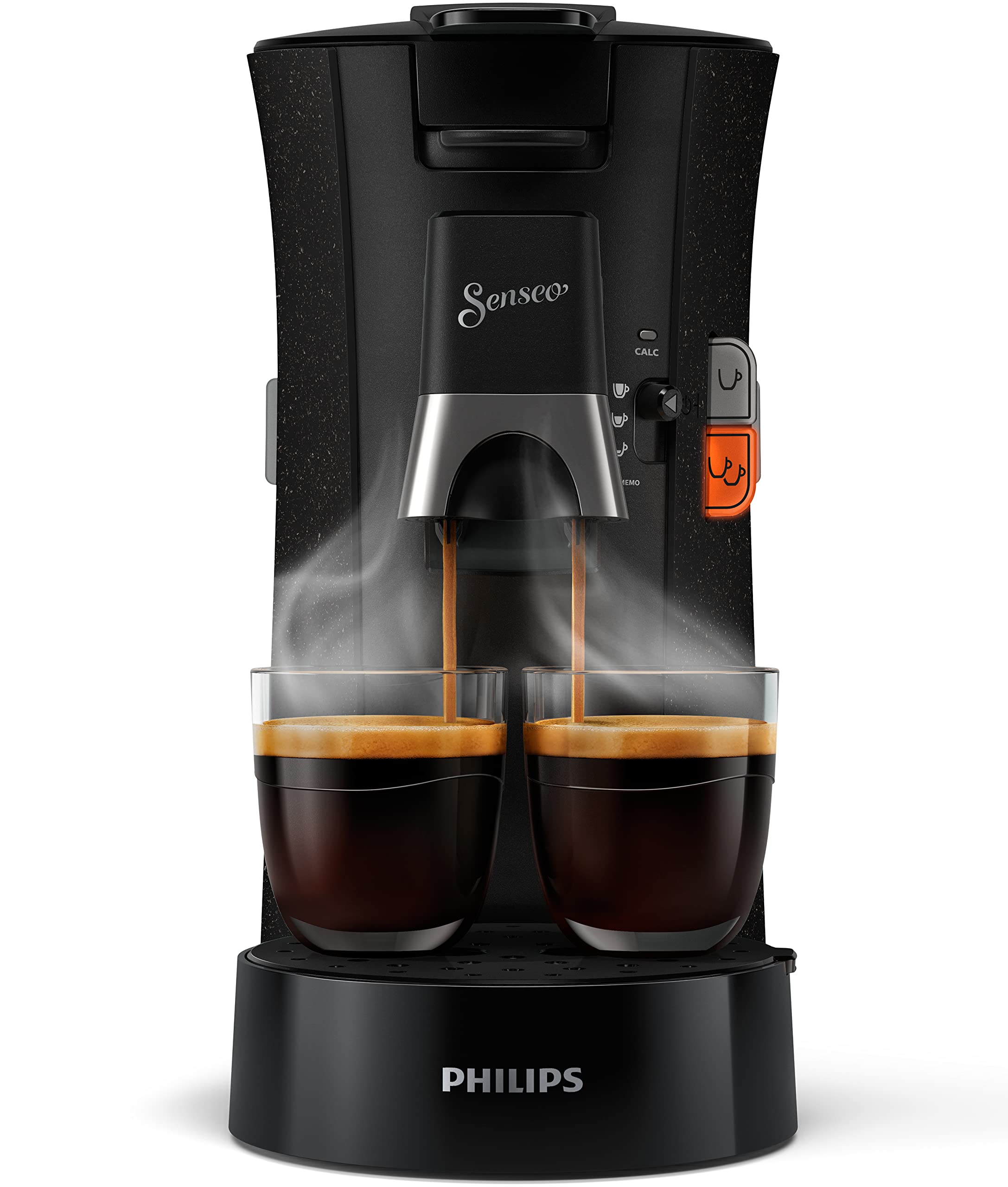 SENSEO Select Eco Machine à Café à Dosettes, Choix de la Force Plus, Fonction Mémo, Noir Moucheté – CSA240/20