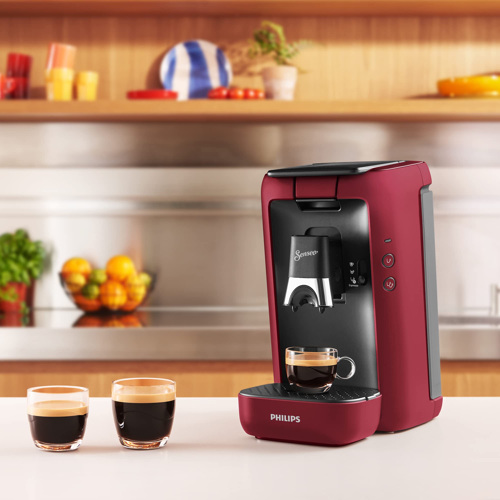SENSEO Maestro Machine à Café à Dosettes, Réservoir 1,2 L, Intense Plus, Fonction Mémo, Rouge – CSA260/91