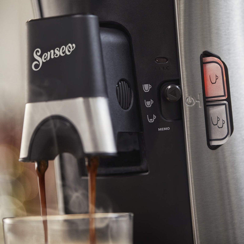 SENSEO Select Eco Machine à Café à Dosettes, Choix de la Force Plus, Fonction Mémo, Crema Plus, Acier Brossé – CSA250/10