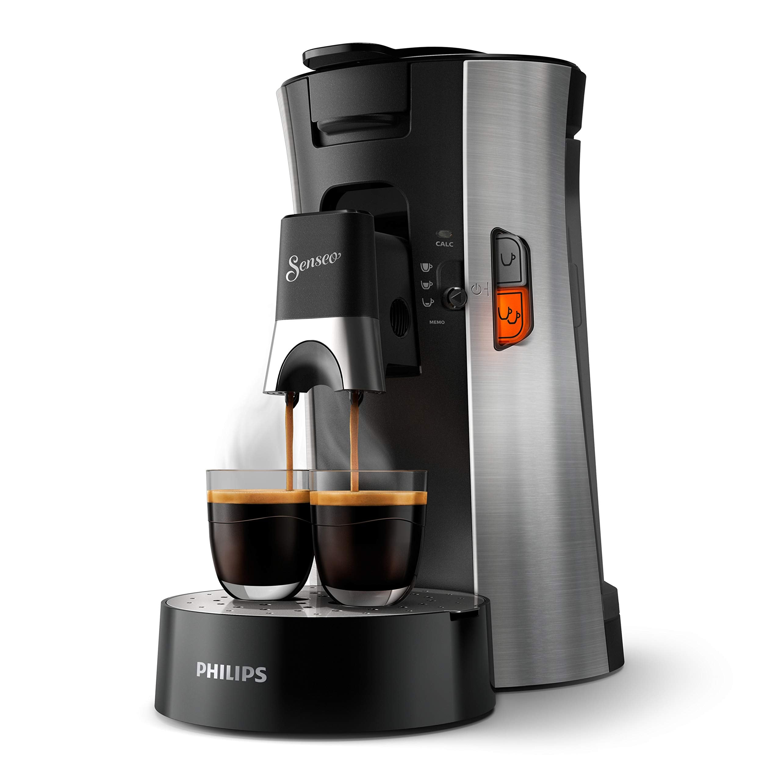 SENSEO Select Eco Machine à Café à Dosettes, Choix de la Force Plus, Fonction Mémo, Crema Plus, Acier Brossé – CSA250/10